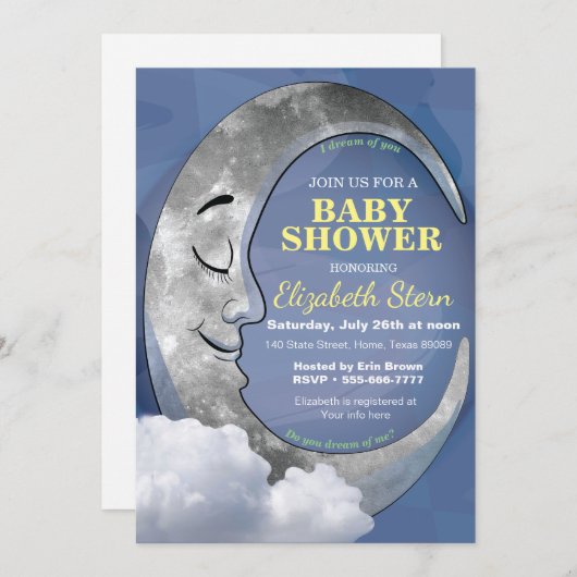 Slaapende Moon baby shower-uitnodiging Kaart (Voorkant / Achterkant)