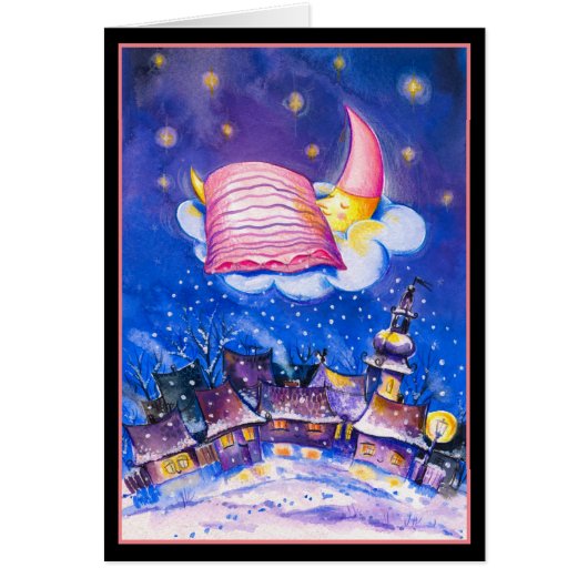 Slaapende Moon Winter Card (Voorkant)