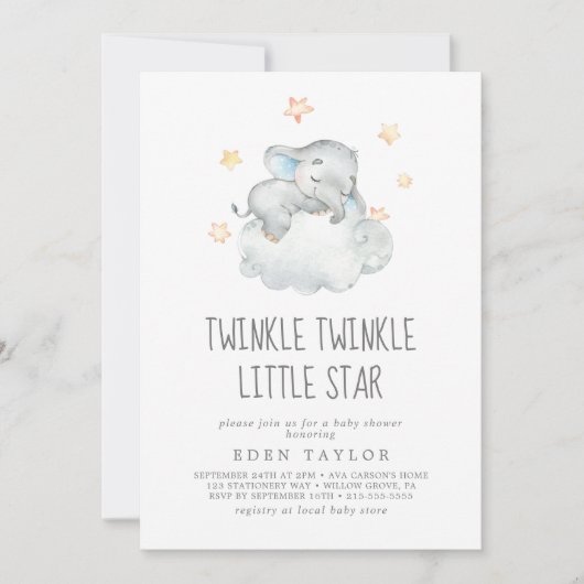 Slaapende olifant Twinkle Little Star Kaart (Voorkant)