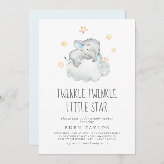 Slaapende olifant Twinkle Little Star Kaart (Voorkant / Achterkant)