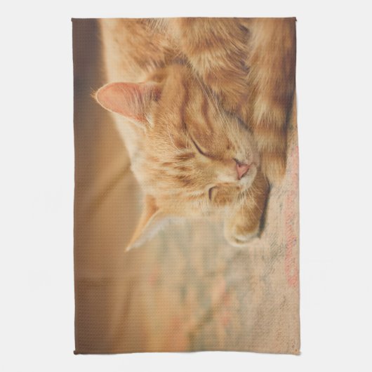 Slaapende Oranje tablet Theedoek (Verticaal)