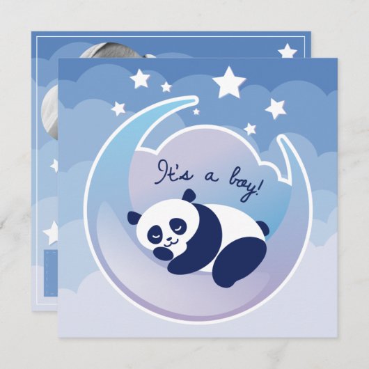 Slaapende Panda's a boy' geboortemededeling Aankondiging (Voorkant / Achterkant)