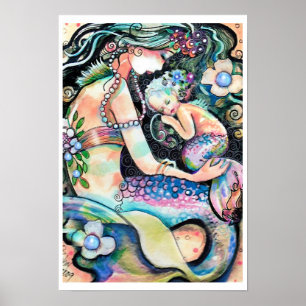 Slaapende Poster tussen moeder en kind Mermaid ART