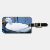 Slaapende witte duck reflectie bagagelabel (Voorkant horizontaal)
