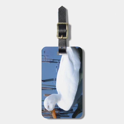 Slaapende witte duck reflectie bagagelabel (Voorkant verticaal)