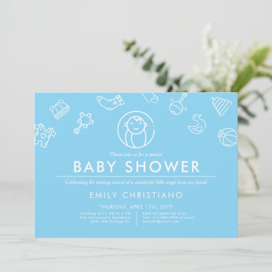 Slaapengel | Minimaal vast Baby shower Blauw Kaart (Staand voorkant)