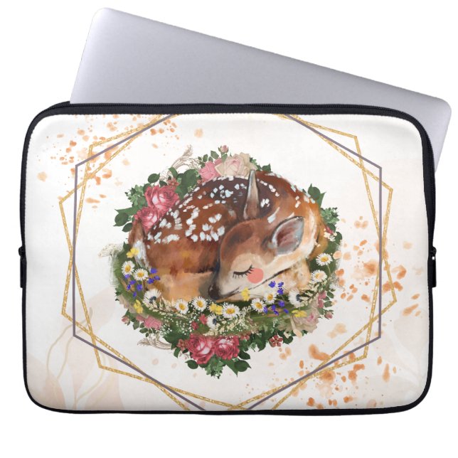 Slaapfawn, gestileerde bruine dierenillustratie laptop sleeve (Voorkant)