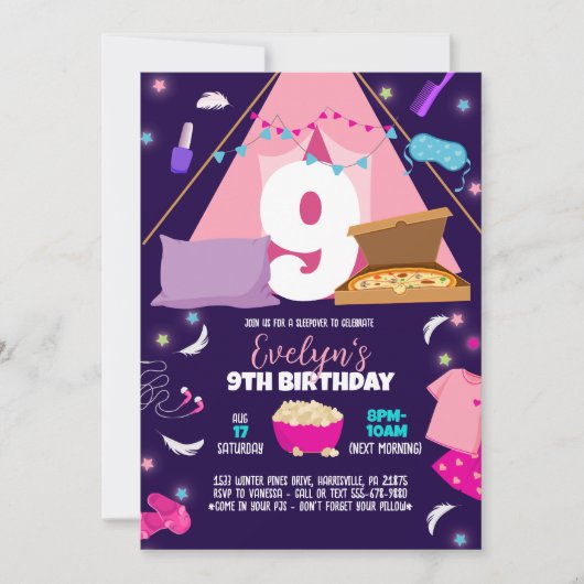 Slaapfeest Template, Slaapfeest uitnodiging voor m (Voorkant)