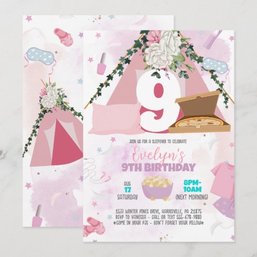 Slaapfeest Template, Zachte Pastels Kaart (Voorkant / Achterkant)