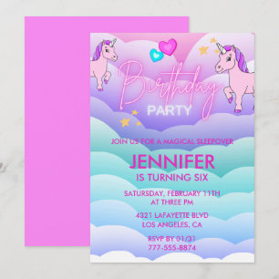 Slaapfeest Uitnodiging Eenhoorn 6e Verjaardag Roze
