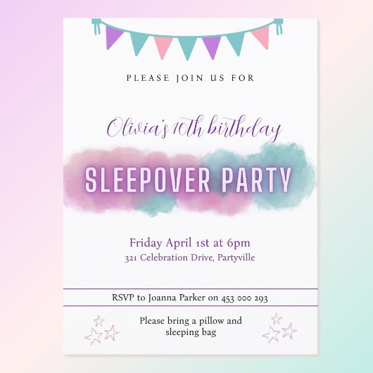 Slaapfeest uitnodiging | Mooie pasteltinten 