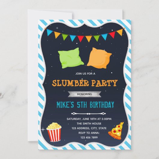 Slaapfeest uitnodiging voor jongens (Voorkant)