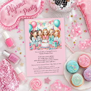 Slaapfeest uitnodiging voor meisjes in pyjama