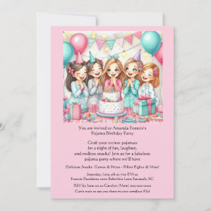 Slaapfeest uitnodiging voor meisjes in pyjama