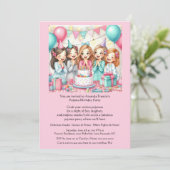 Slaapfeest uitnodiging voor meisjes in pyjama (Staand voorkant)