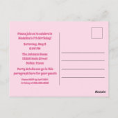 Slaapfeest Verjaardags Uitnodiging Roze (Achterkant)