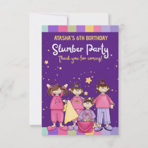 Slaapfeest verjaardagsfeest met vrienden Uitnodig Bedankkaart