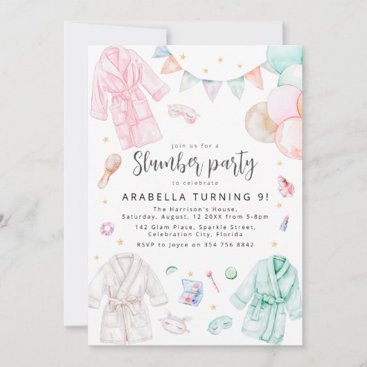 Slaapfeest Verjaardagsfeestje voor Meisjes Kaart (Voorkant)