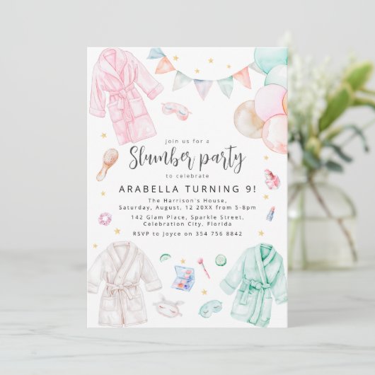 Slaapfeest Verjaardagsfeestje voor Meisjes Kaart (Staand voorkant)