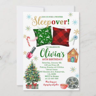 Slaapfeest Verjaardagsuitnodiging: Kerstmis Pyjama Kaart