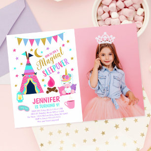 Slaapfeest verjaardagsuitnodiging voor eenhoorn kaart
