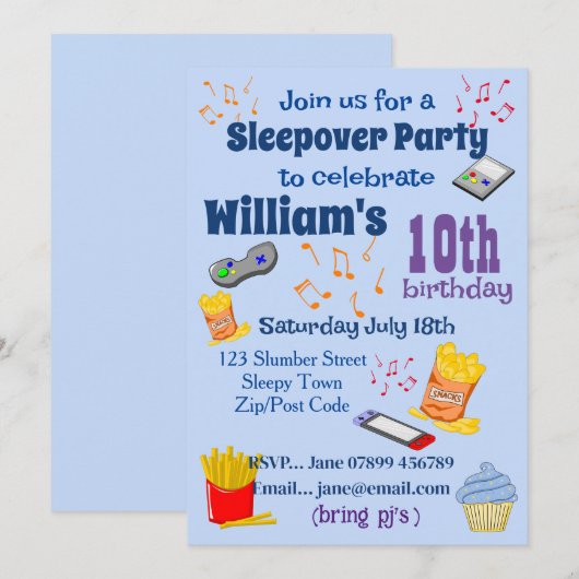 Slaapfeestje Kaart (Voorkant / Achterkant)