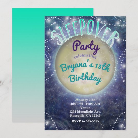 Slaapfeestje Maan in de Nachthemel Uitnodigingen (Voorkant / Achterkant)