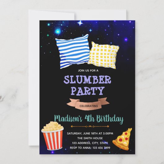 Slaapfeestje uitnodiging onder de ster (Voorkant)