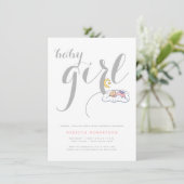 Slaapfeestje voor baby meisje grijs minimale typog kaart (Staand voorkant)