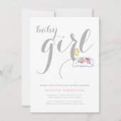 Slaapfeestje voor baby meisje grijs minimale typog kaart (Voorkant)