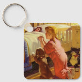 Slaapgebeden, Meisje met Puppies, Antieke Religie Sleutelhanger (Voorkant)
