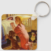 Slaapgebeden, Meisje met Puppies, Antieke Religie Sleutelhanger (Achterkant)