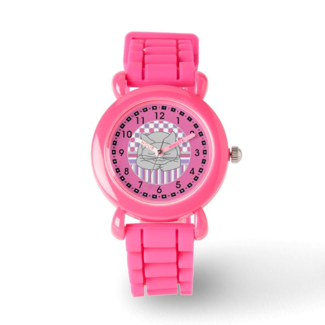 Slaapgrijze kat gevlekte ovale grote klok horloge (Voorkant)