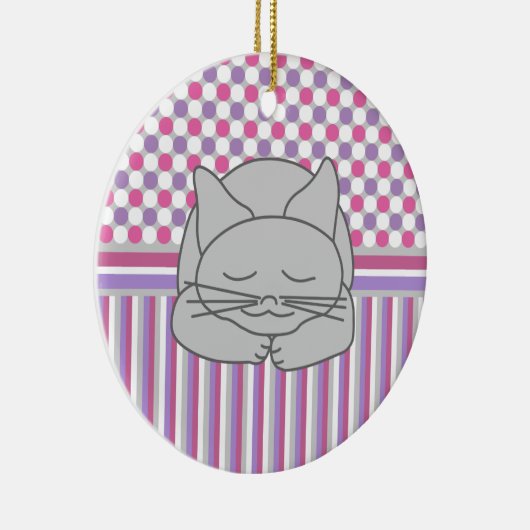 Slaapgrijze kat keramisch ornament (Rechts)