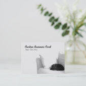 Slaapgrijze kat op witte frisdrank visitekaartje (Staand voorkant)