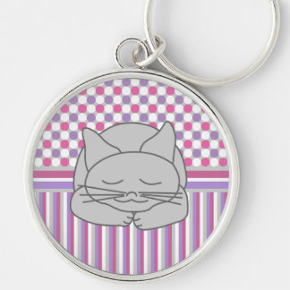 Slaapgrijze kat sleutelhanger
