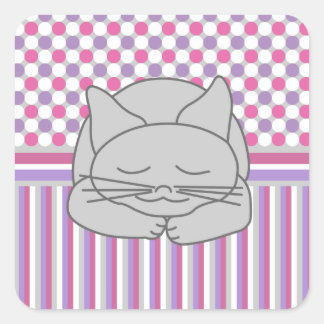 Slaapgrijze kat vierkante sticker