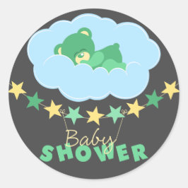 Slaapgroene teddybeer in wolken Baby shower Ronde Sticker