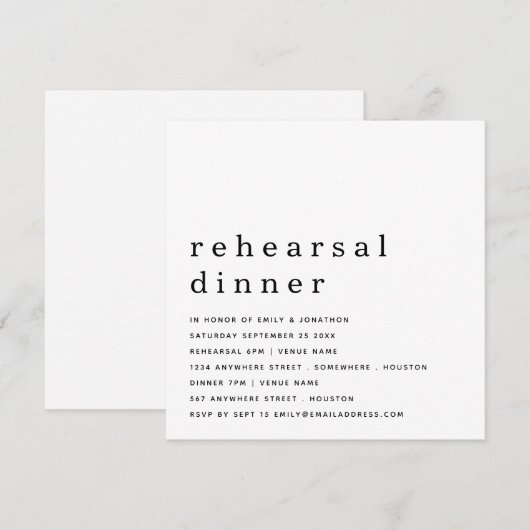 Slaaphedendaagse zwarte witte repetitie Dinner Inv Kaart (Voorkant / Achterkant)