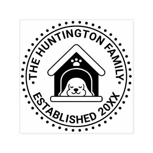 Slaaphond in hondenhok Familienaam Datum Est Zelfinktende Stempel (Design)