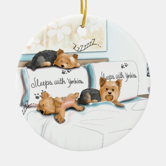 Slaapjes met Yorkies van Catia Cho Keramisch Ornament (Voorkant)