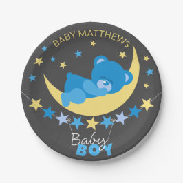 Slaapjongen teddybeer op maan Baby shower Papieren Bordje