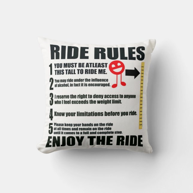 Slaapkamer Innuendo Funny Ride Rules Kussen (Voorkant)