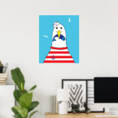 Slaapkamer voor Kinderen Cute Grappige Zee Meeuw V Poster (Thuiskantoor)