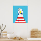Slaapkamer voor Kinderen Cute Grappige Zee Meeuw V Poster (Keuken)
