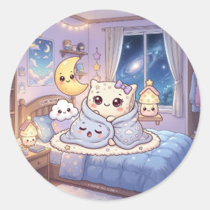 Slaapkamersticker met knuffelend thema ronde sticker