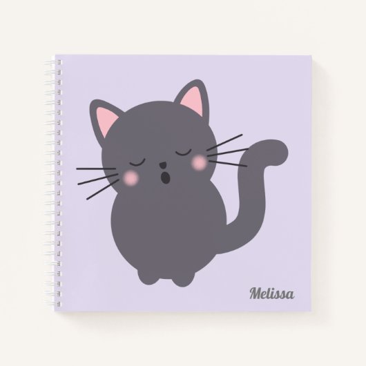 Slaapkat Grijs Personaliseerd Notitieboek Paars (Voorkant)
