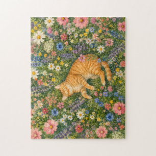 Slaapkat in Wilde Bloemen Puzzel   Waterc