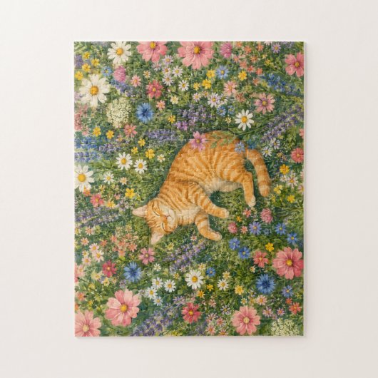 Slaapkat in Wilde Bloemen Puzzel | Waterc (Verticaal)
