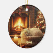 Slaapkat Kerstboomornament met Eigen Naam Keramisch Ornament (Links)